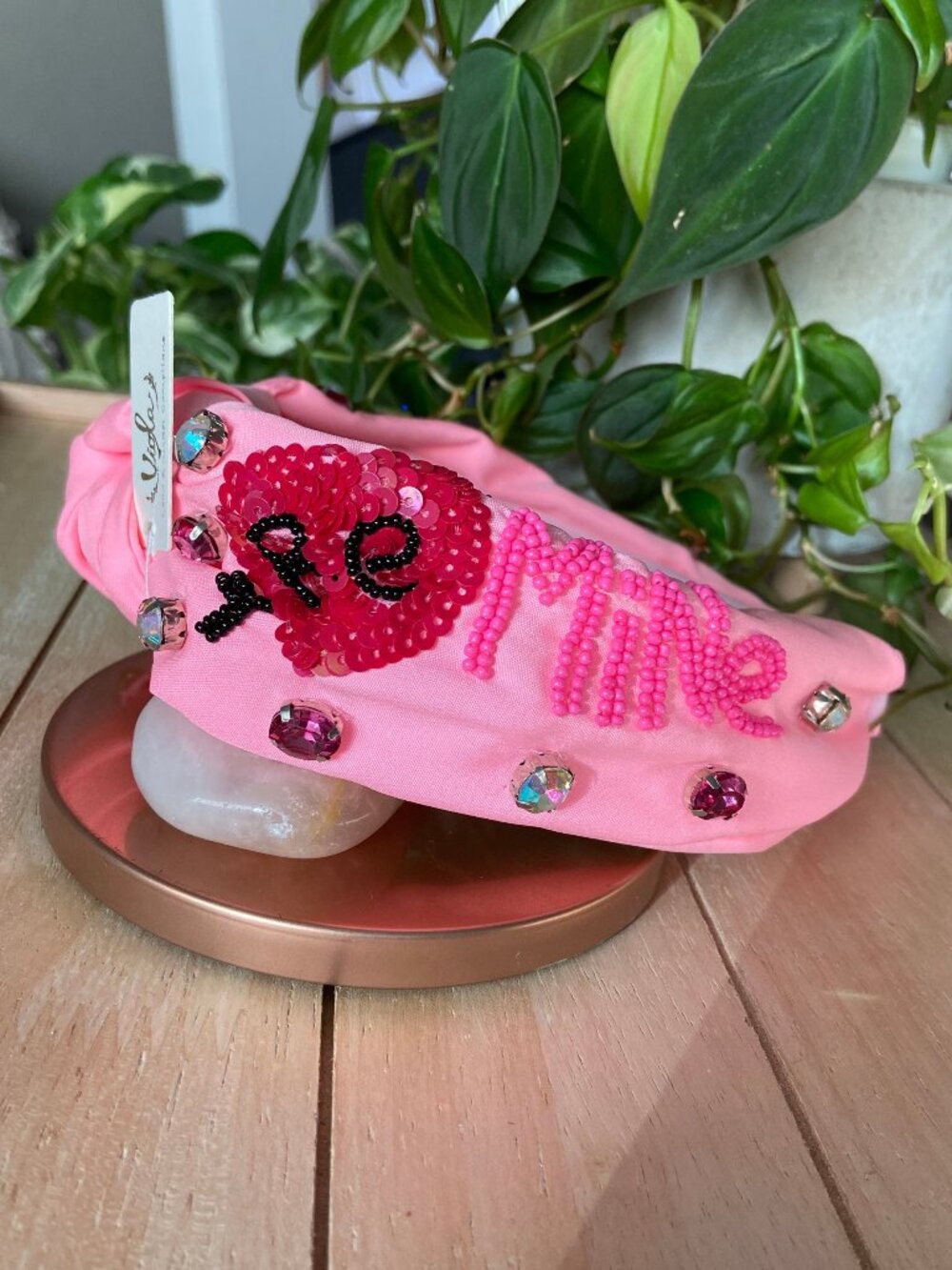 Pink Beaded "Be Mine" Hearts Sequins & Sparkle Headband / NEW
